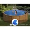 Kit Piscine Acier Aspect Bois Gré Mauritius Ronde 3,70 X 1,32 M + Bâche à Bulles