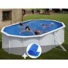 Kit Piscine Acier Blanc Gré Bora Bora Ovale 5,27 X 3,27 X 1,22 M + Bâche à Bulles - Blanc