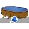 Kit Piscine Acier Aspect Bois Gré Mauritius Ovale 5,27 X 3,27 X 1,32 M + Bâche à Bulles