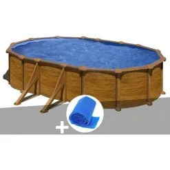 Kit Piscine Acier Aspect Bois Gré Mauritius Ovale 5,27 X 3,27 X 1,32 M + Bâche à Bulles