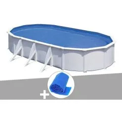 Kit Piscine Acier Blanc Gré Fidji Ovale 5,27 X 3,27 X 1,22 M + Bâche à Bulles - Blanc