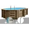 Kit Piscine Bois Gré Grenade 4,36 X 3,36 X 1,17 M + Alarme + Douche - Bois
