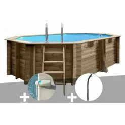 Kit Piscine Bois Gré Grenade 4,36 X 3,36 X 1,17 M + Alarme + Douche - Bois
