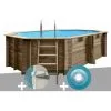 Kit Piscine Bois Gré Grenade 4,36 X 3,36 X 1,17 M + Alarme + Spot - Bois
