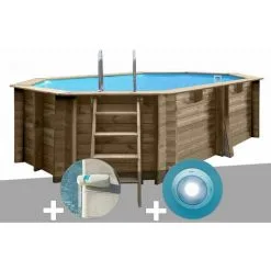 Kit Piscine Bois Gré Grenade 4,36 X 3,36 X 1,17 M + Alarme + Spot - Bois