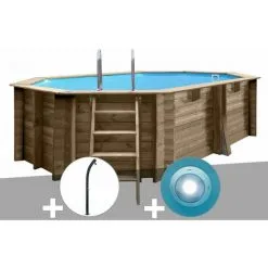 Kit Piscine Bois Gré Grenade 4,36 X 3,36 X 1,17 M + Douche + Spot - Bois