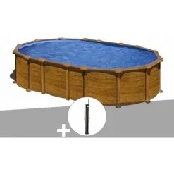 Kit Piscine Acier Aspect Bois Gré VAmazonia Ovale 6,34 X 3,99 X 1,32 M + Douche