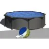 Kit Piscine Acier Gris Anthracite Gré Juni Ronde 3,70 X 1,32 M + Bâche à Bulles - Anthracite