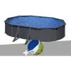 Kit Piscine Acier Gris Anthracite Gré Louko Ovale 5,27 X 3,27 X 1,22 M + Bâche à Bulles - Anthracite