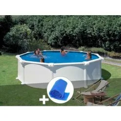 Kit Piscine Acier Blanc Gré Atlantis Ronde 3,70 X 1,32 M + Bâche à Bulles - Blanc